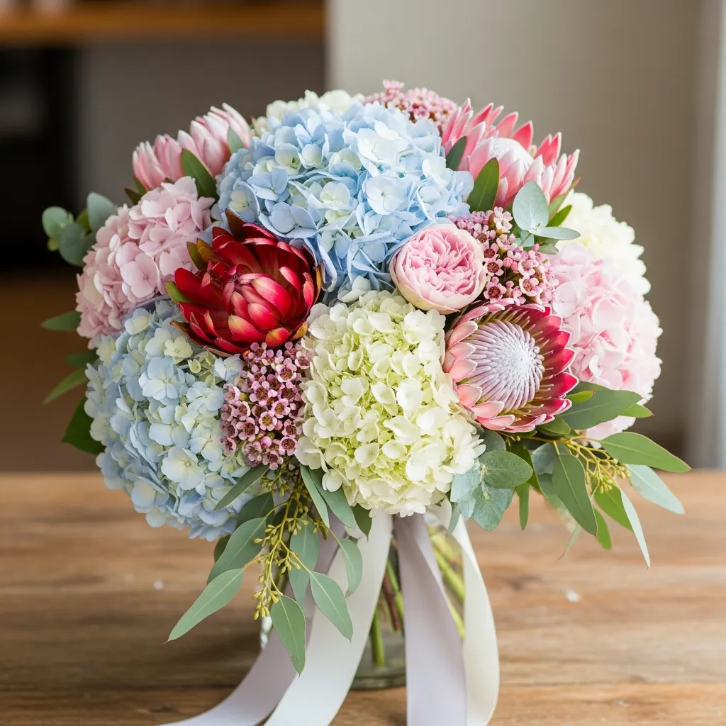 Grateful Heart bouquet with hydrangeas and elegant Australian blooms